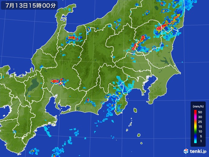 関東・甲信地方の雨雲レーダー(2017年07月13日)