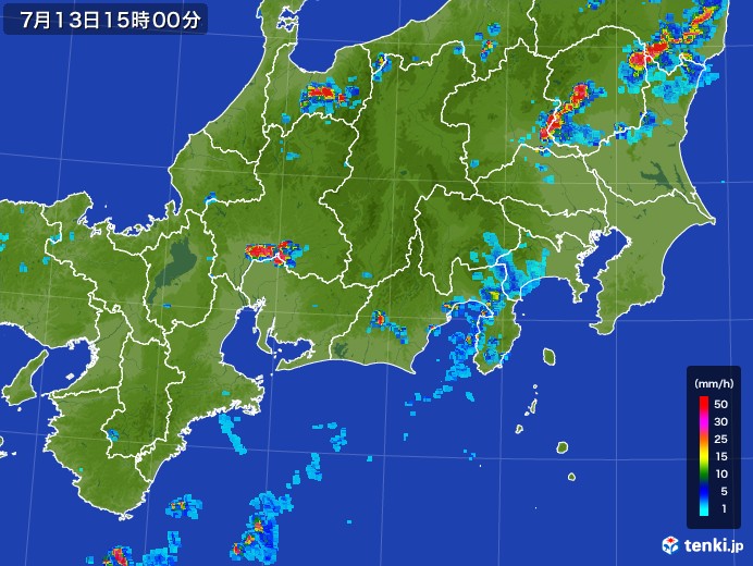 東海地方の雨雲レーダー(2017年07月13日)