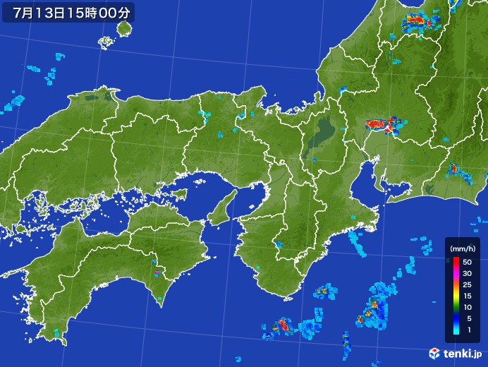 近畿地方の雨雲レーダー(2017年07月13日)