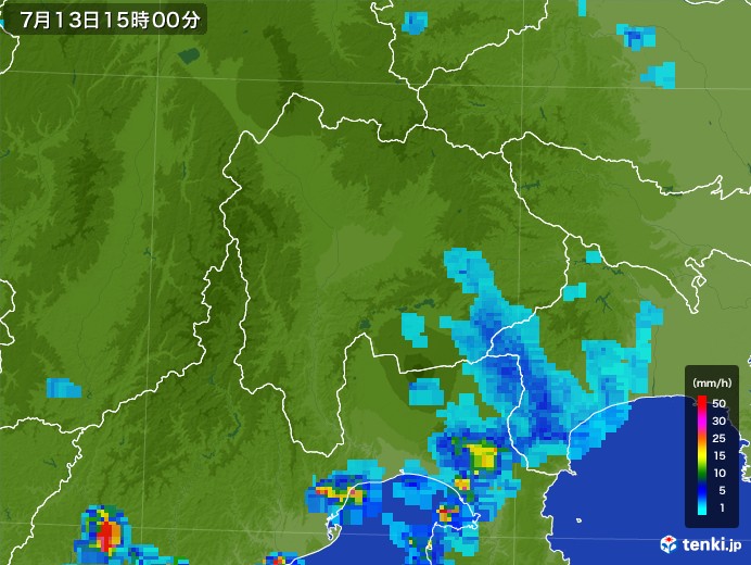 山梨県の雨雲レーダー(2017年07月13日)