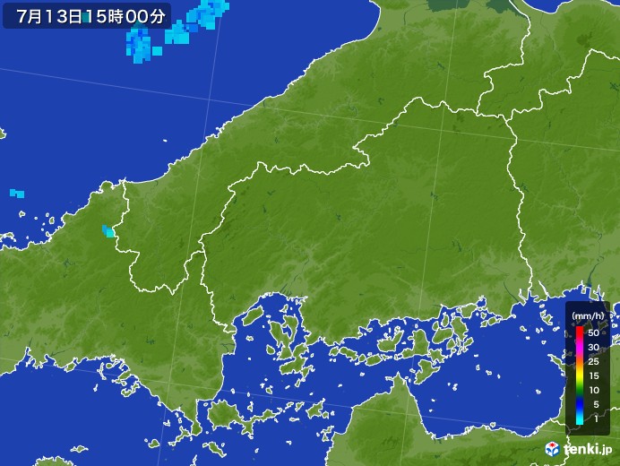 広島県の雨雲レーダー(2017年07月13日)