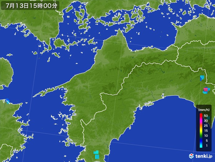 愛媛県の雨雲レーダー(2017年07月13日)