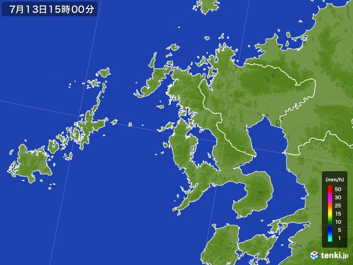 長崎県の雨雲レーダー(2017年07月13日)