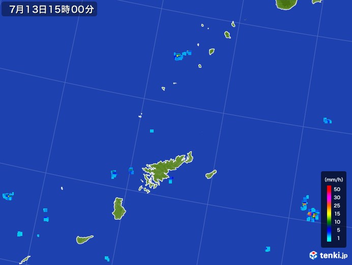 奄美諸島(鹿児島県)の雨雲レーダー(2017年07月13日)