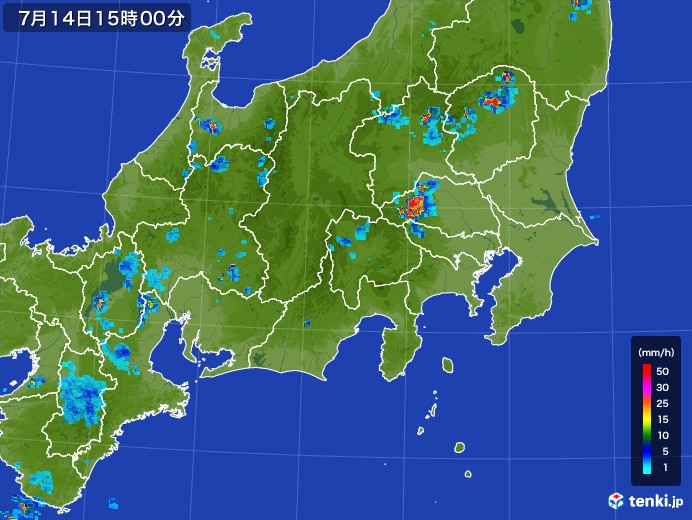 関東・甲信地方の雨雲レーダー(2017年07月14日)