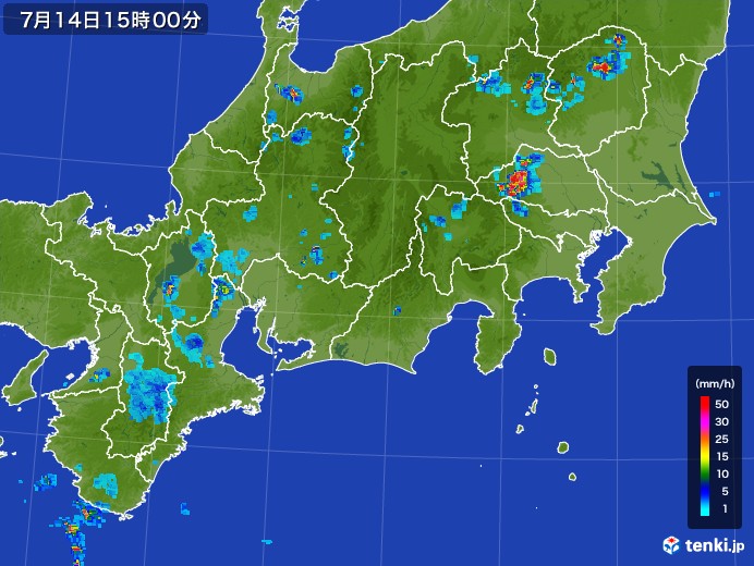 東海地方の雨雲レーダー(2017年07月14日)