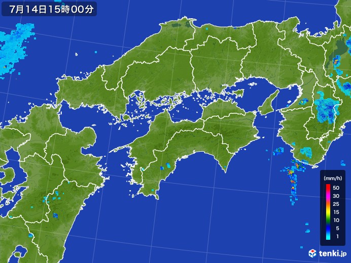 四国地方の雨雲レーダー(2017年07月14日)