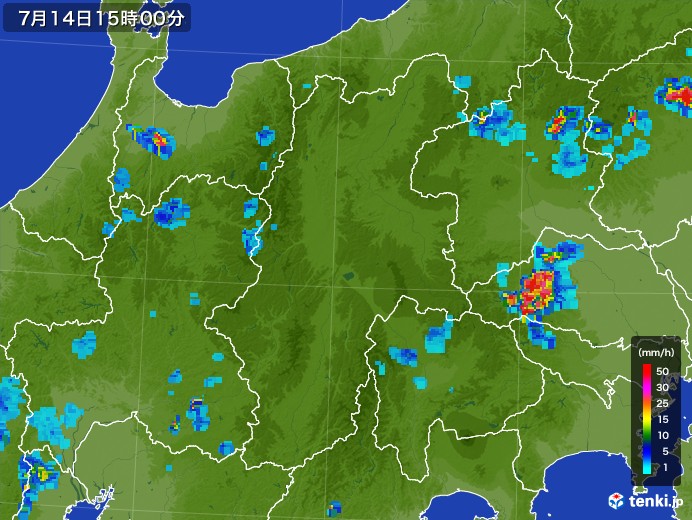 長野県の雨雲レーダー(2017年07月14日)