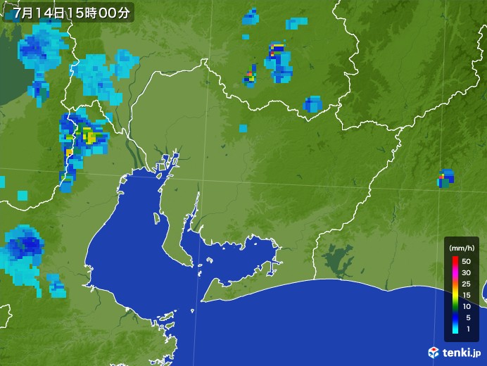 愛知県の雨雲レーダー(2017年07月14日)