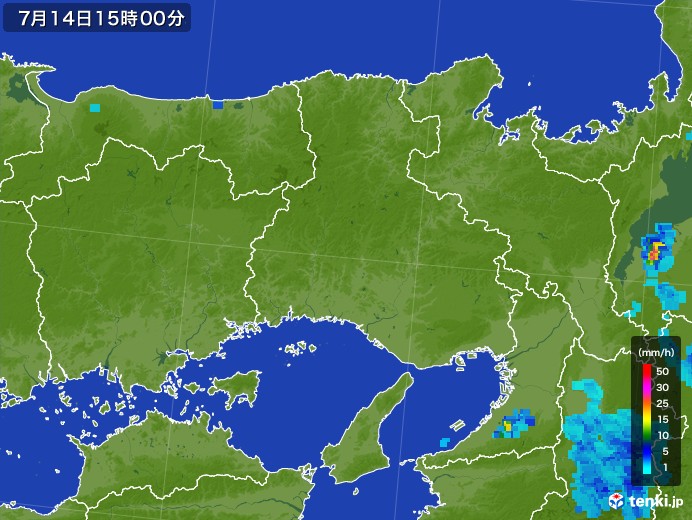 兵庫県の雨雲レーダー(2017年07月14日)