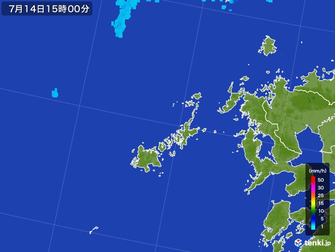 五島列島(長崎県)の雨雲レーダー(2017年07月14日)