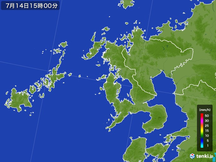 長崎県の雨雲レーダー(2017年07月14日)