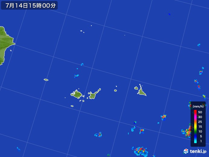 宮古・石垣・与那国(沖縄県)の雨雲レーダー(2017年07月14日)