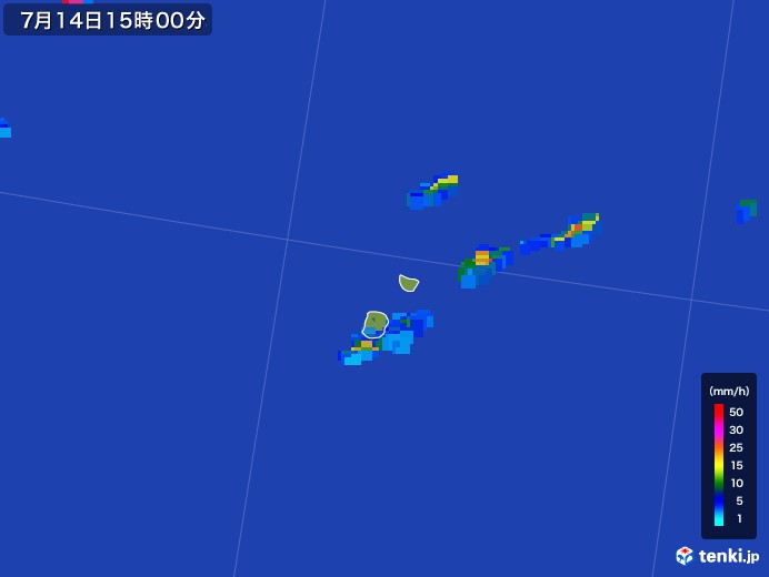 南大東島(沖縄県)の雨雲レーダー(2017年07月14日)