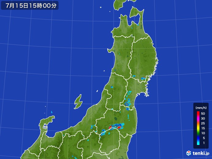 東北地方の雨雲レーダー(2017年07月15日)