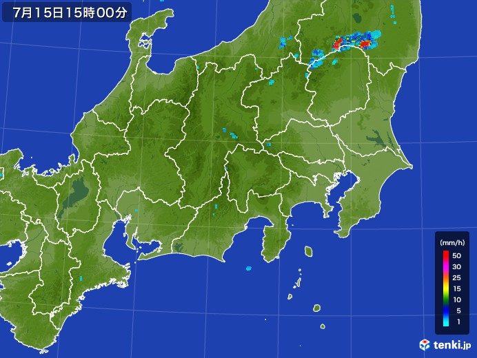 関東・甲信地方の雨雲レーダー(2017年07月15日)