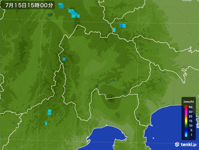 山梨県の雨雲レーダー(2017年07月15日)