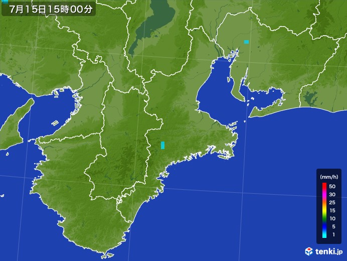 三重県の雨雲レーダー(2017年07月15日)