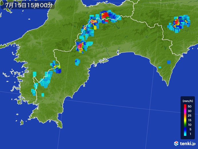 高知県の雨雲レーダー(2017年07月15日)