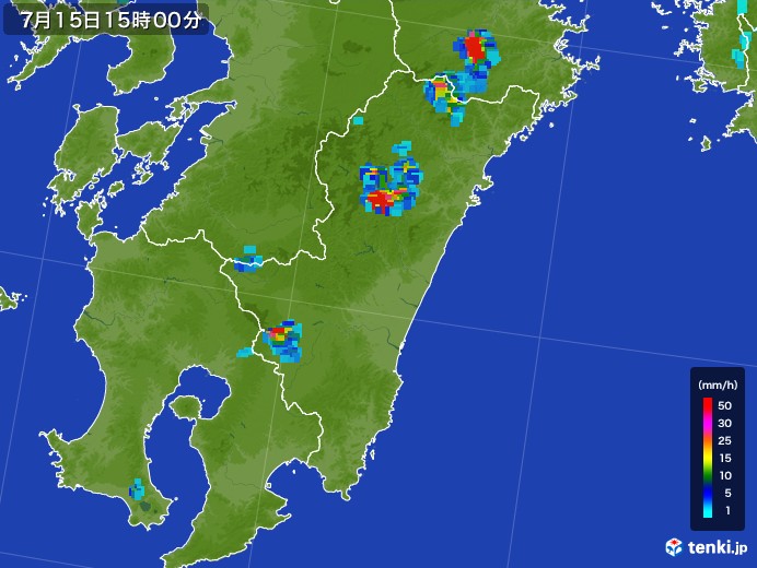 宮崎県の雨雲レーダー(2017年07月15日)