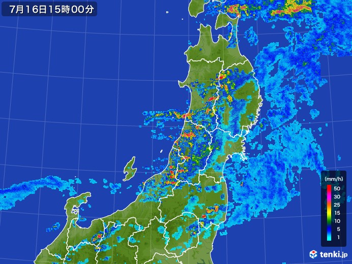 東北地方の雨雲レーダー(2017年07月16日)