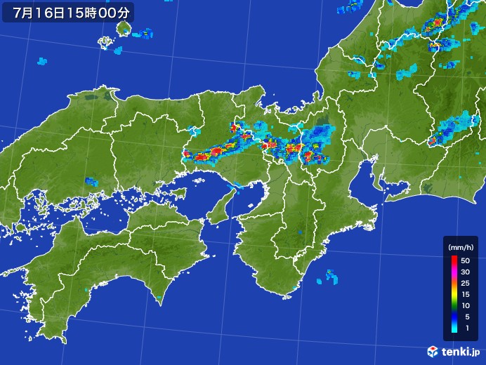 近畿地方の雨雲レーダー(2017年07月16日)