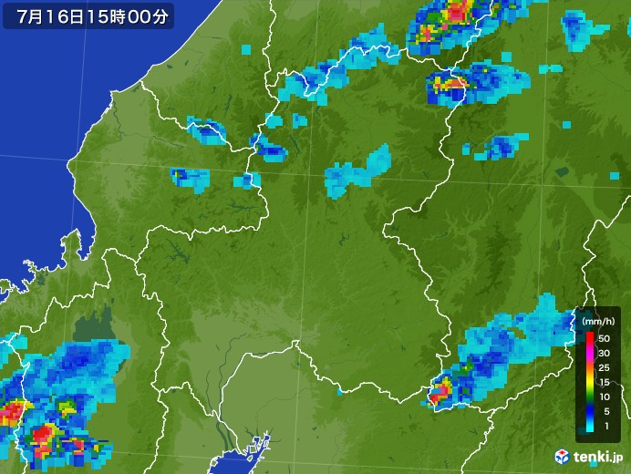 岐阜県の雨雲レーダー(2017年07月16日)