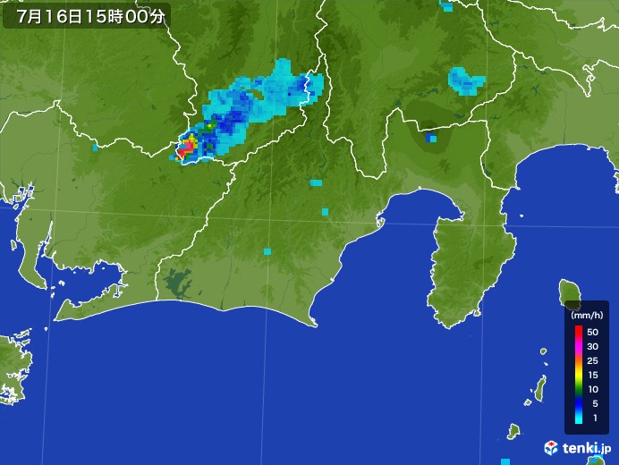 静岡県の雨雲レーダー(2017年07月16日)