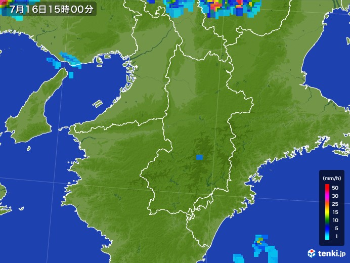 奈良県の雨雲レーダー(2017年07月16日)