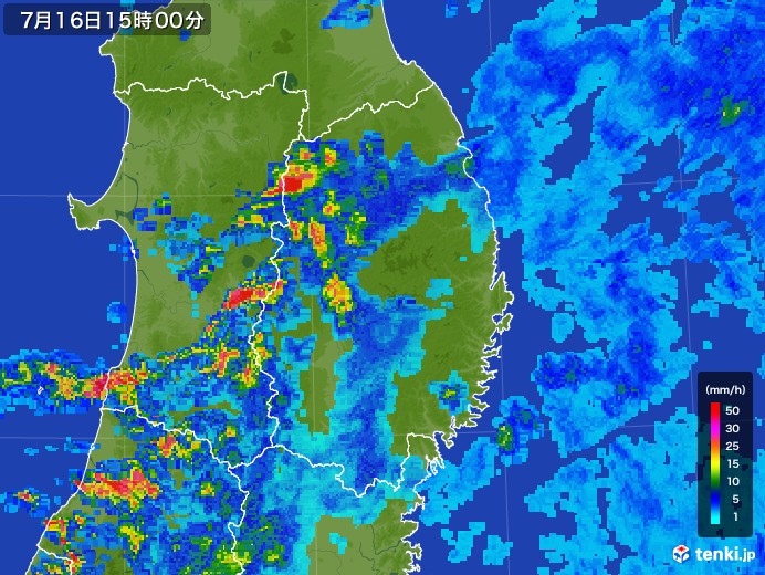 岩手県の雨雲レーダー(2017年07月16日)