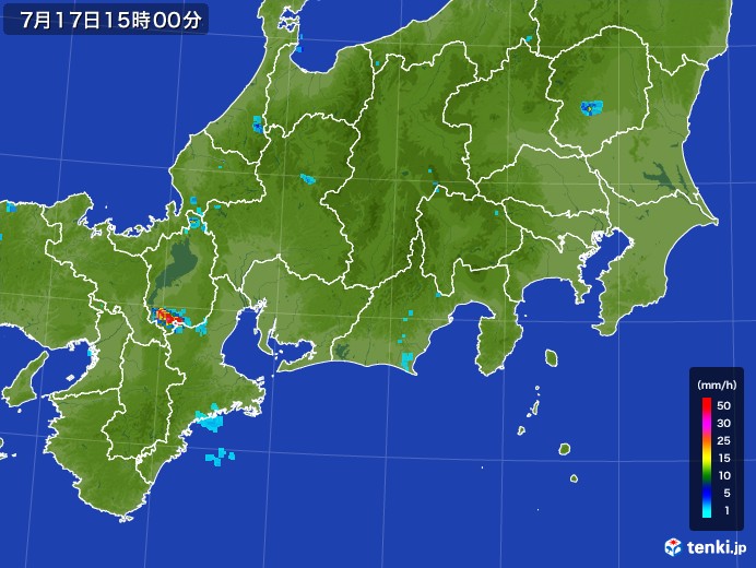 東海地方の雨雲レーダー(2017年07月17日)