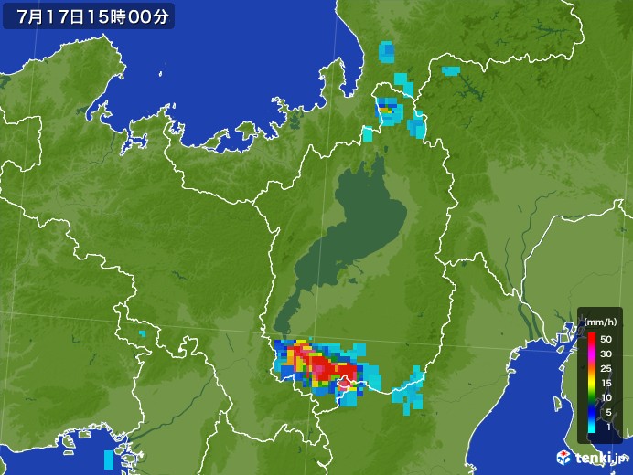 滋賀県の雨雲レーダー(2017年07月17日)