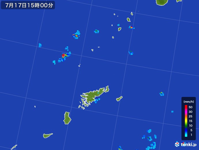 奄美諸島(鹿児島県)の雨雲レーダー(2017年07月17日)
