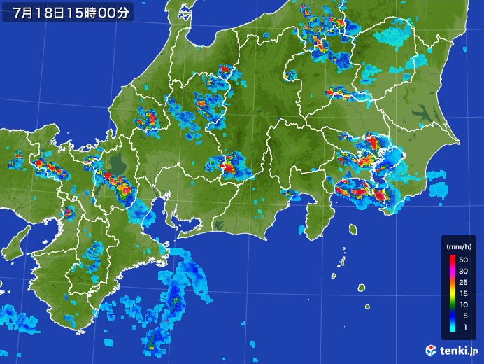 東海地方の雨雲レーダー(2017年07月18日)