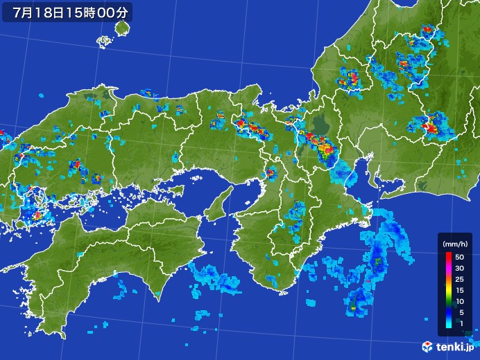 近畿地方の雨雲レーダー(2017年07月18日)
