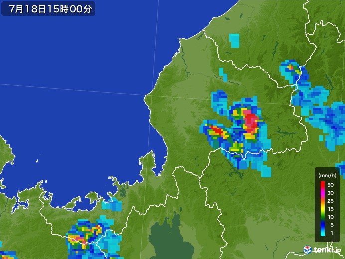 福井県の雨雲レーダー(2017年07月18日)