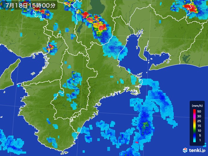 三重県の雨雲レーダー(2017年07月18日)