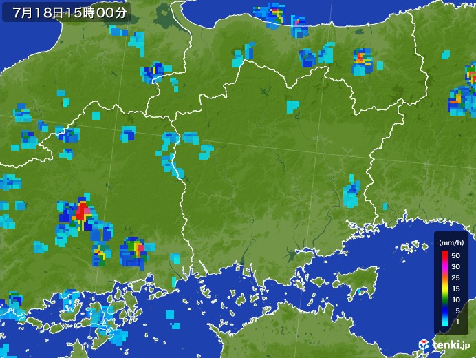 岡山県の雨雲レーダー(2017年07月18日)