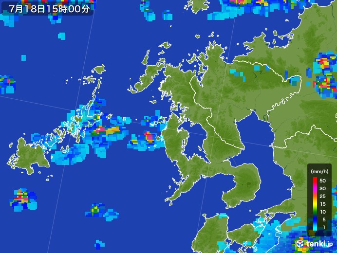 長崎県の雨雲レーダー(2017年07月18日)