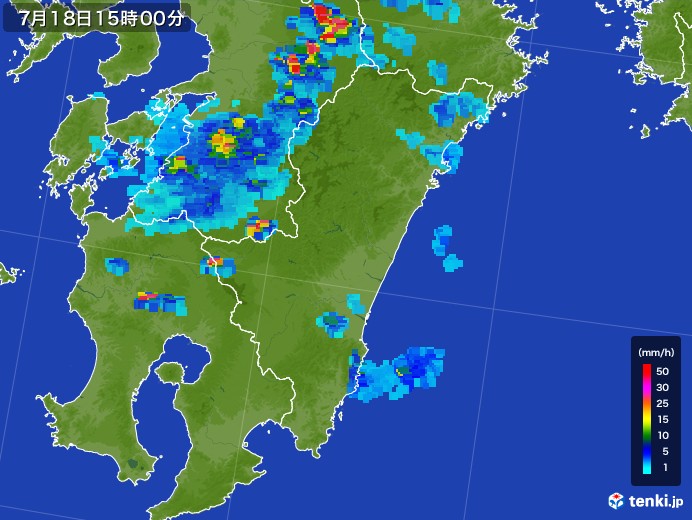 宮崎県の雨雲レーダー(2017年07月18日)