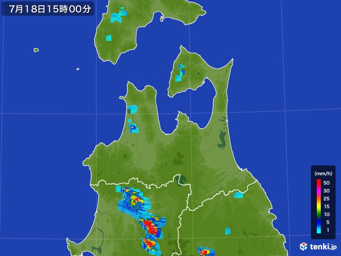 青森県の雨雲レーダー(2017年07月18日)