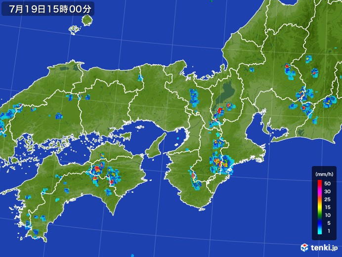 近畿地方の雨雲レーダー(2017年07月19日)