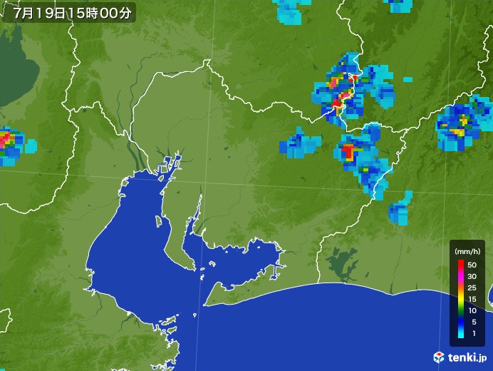 愛知県の雨雲レーダー(2017年07月19日)