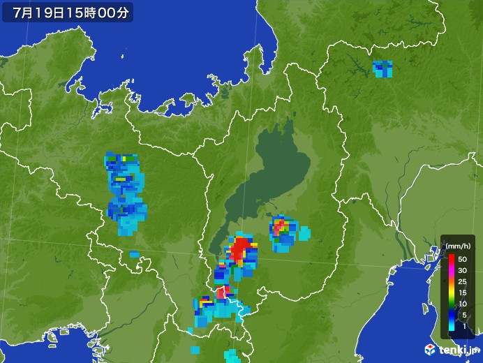 滋賀県の雨雲レーダー(2017年07月19日)