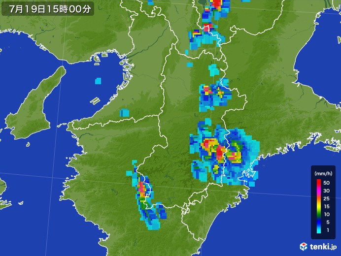 奈良県の雨雲レーダー(2017年07月19日)
