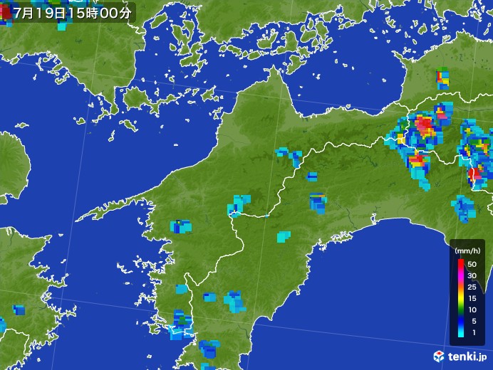 愛媛県の雨雲レーダー(2017年07月19日)