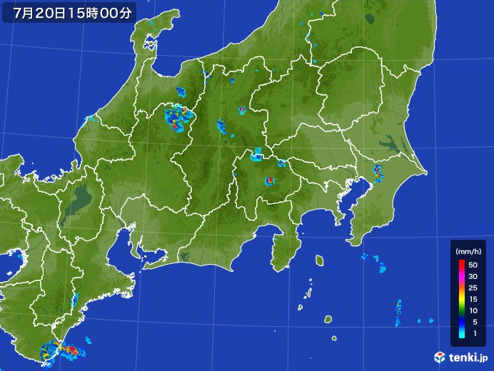 関東・甲信地方の雨雲レーダー(2017年07月20日)