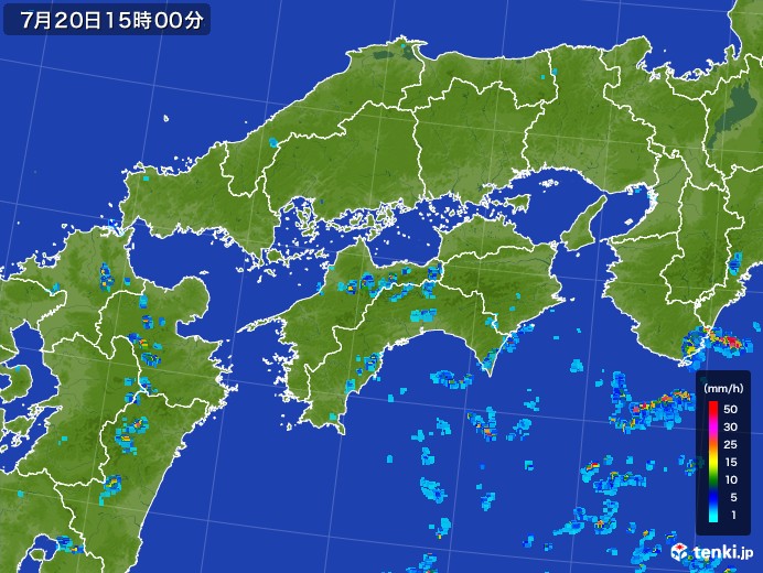 四国地方の雨雲レーダー(2017年07月20日)