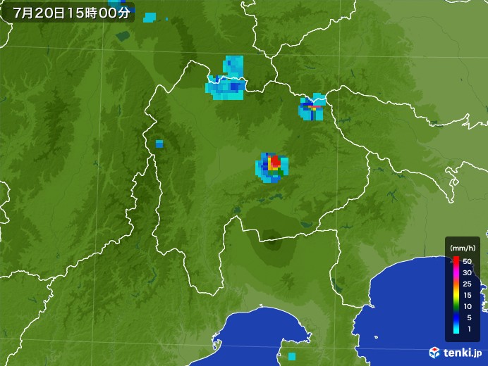 山梨県の雨雲レーダー(2017年07月20日)