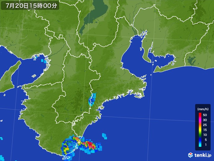 三重県の雨雲レーダー(2017年07月20日)